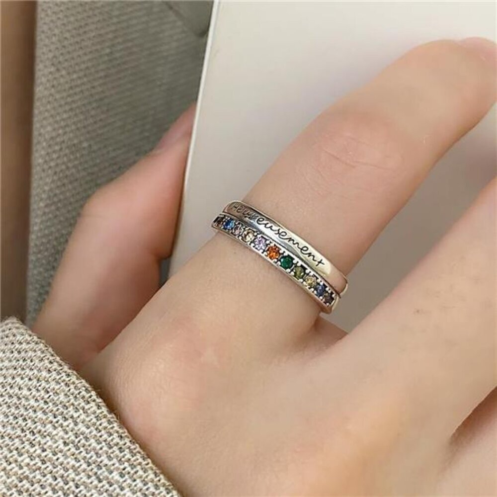 925 Sterling Silver Rhinestone Open Ring - Picture 3 of 10
